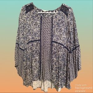 Boho blue & white blouse